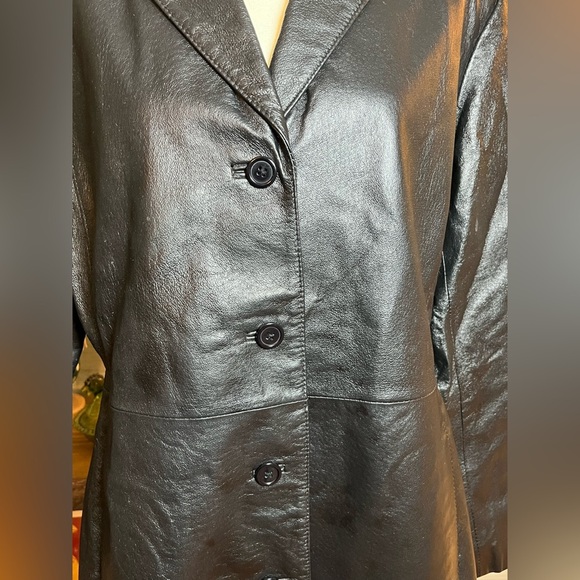 VTG David Benjamin Leather Trench Coat Jacket Womens Size 14 Long Sleeve Black - Picture 6 of 9